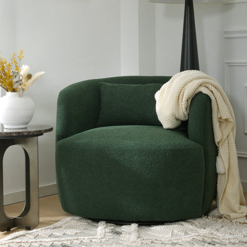 Ashlie Bouclé Swivel Barrel Chair - Cozy Swivel Chair | Swivel Armchairs | Kinwell Furniture | Living Room Swivel Chairs